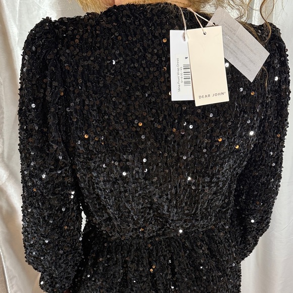 DEAR JOHN BLACK SEQUIN LONG SLEEVE MINI DRESS XS NWT - Picture 8 of 11